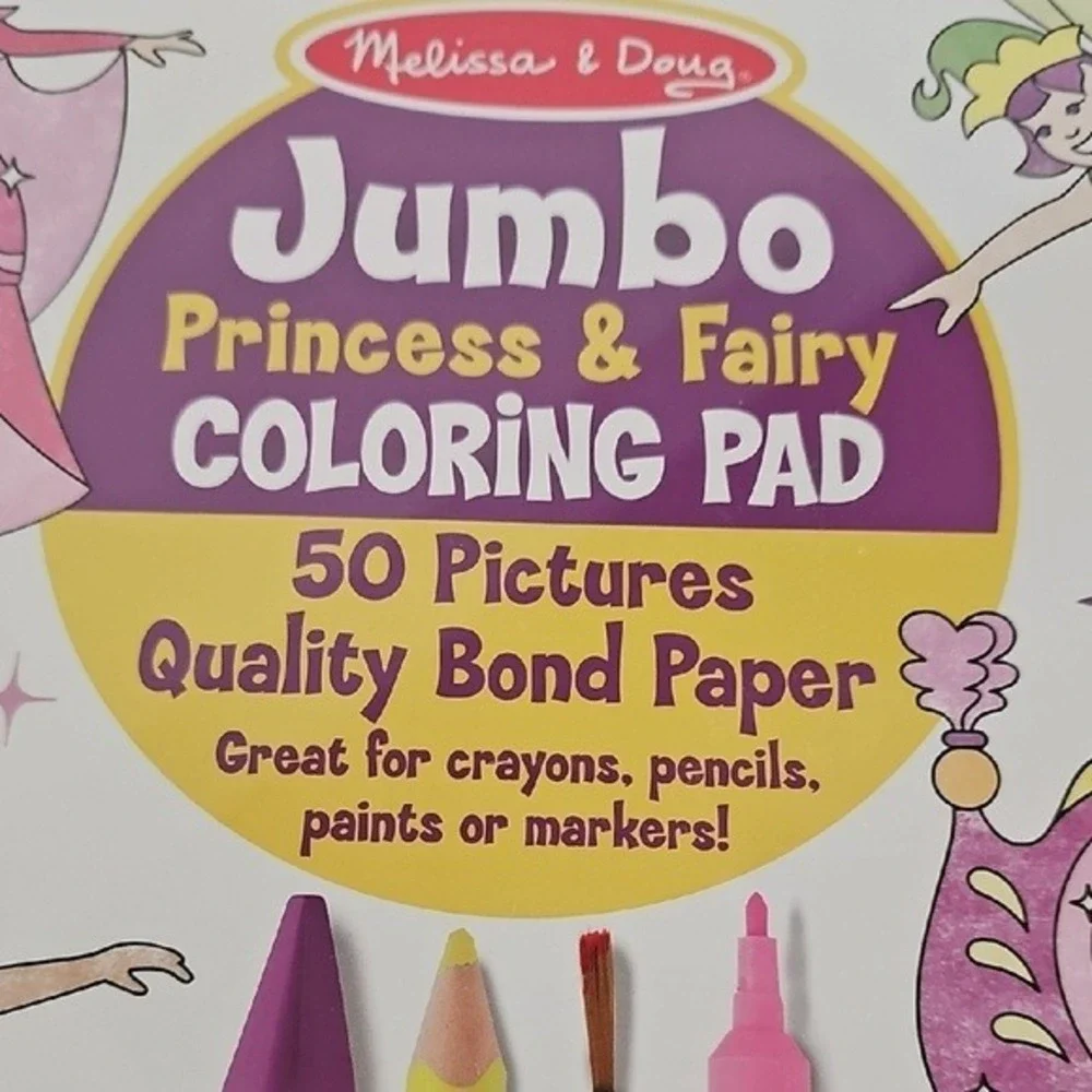 Melissa & Doug Jumbo Princess Fairy Coloring Pad 50 Pictures New